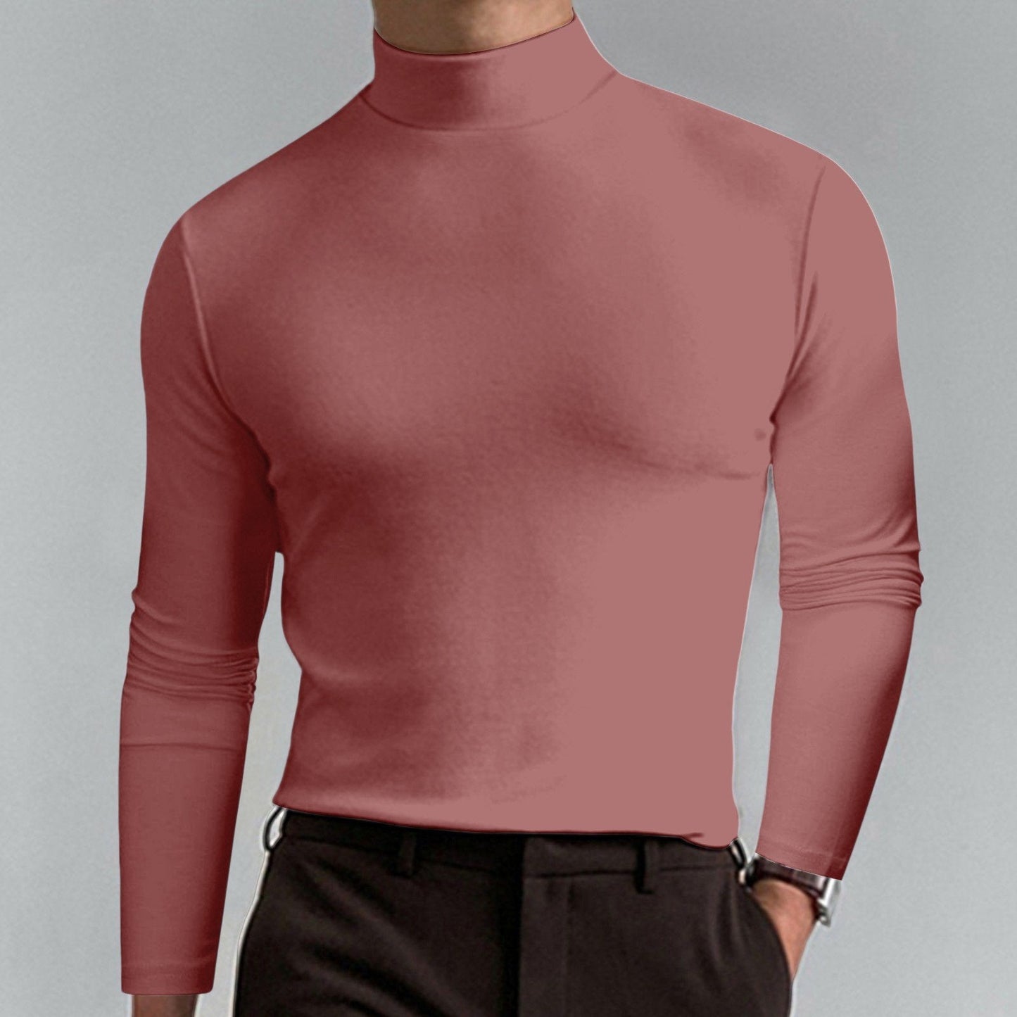 Men's T-shirt with a high collar, slim fit and long sleeves