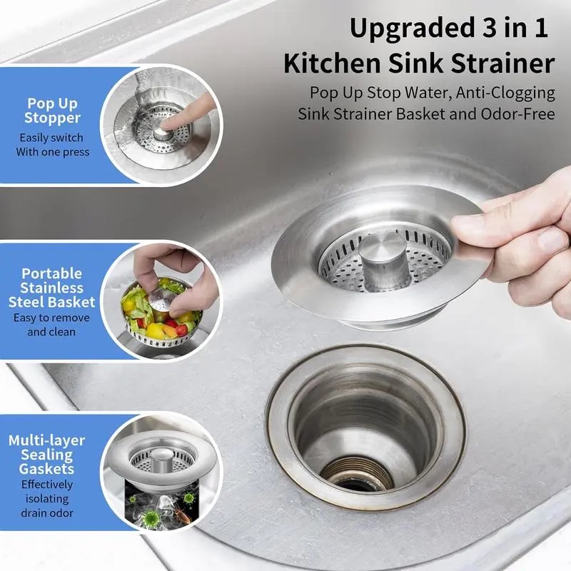 🔥LAST DAY 49% OFF-Sophisticated 3-in-1 kitchen sink drain strainer