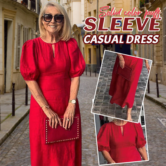 ✨New product promotion 45% off🎁Plain Casual Dress With Puff Sleeves