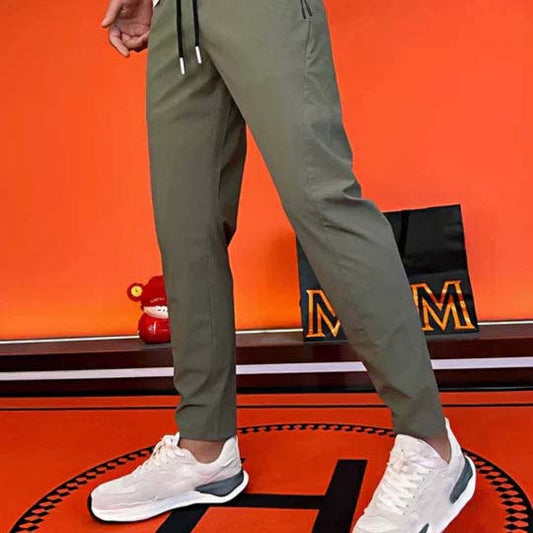 Men's patchwork ice silk skinny pants