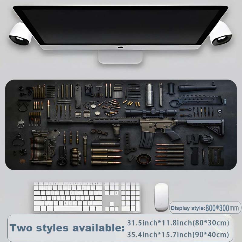 Cool Military Weapon Build Weapon Parts Display Large Gaming Mouse Pad, Stylish Desk Protector with Non-Slip Rubber, Multi-Size for Laptop & Desktop Use