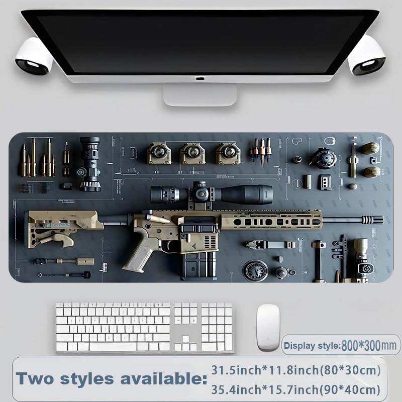 Cool Military Weapon Build Weapon Parts Display Large Gaming Mouse Pad, Stylish Desk Protector with Non-Slip Rubber, Multi-Size for Laptop & Desktop Use