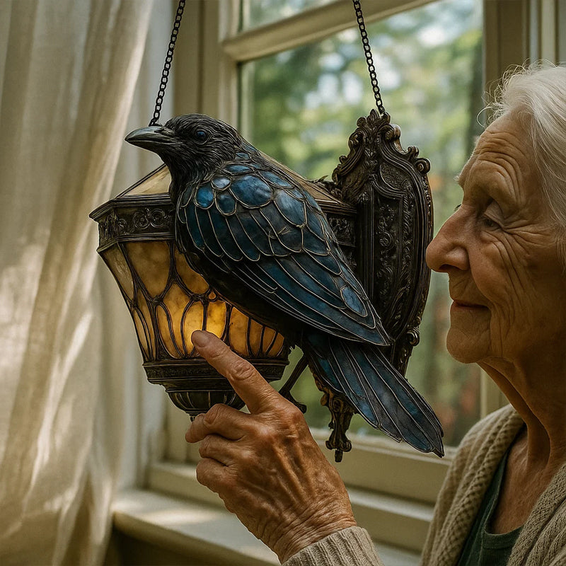 Wicker lantern in stained glass