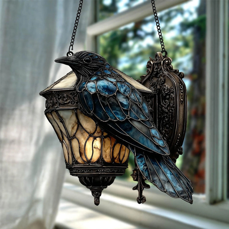 Wicker lantern in stained glass