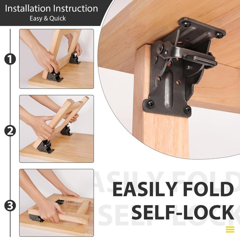 Heavy-duty collapsible brackets with 90° lock - space-saving steel hinges