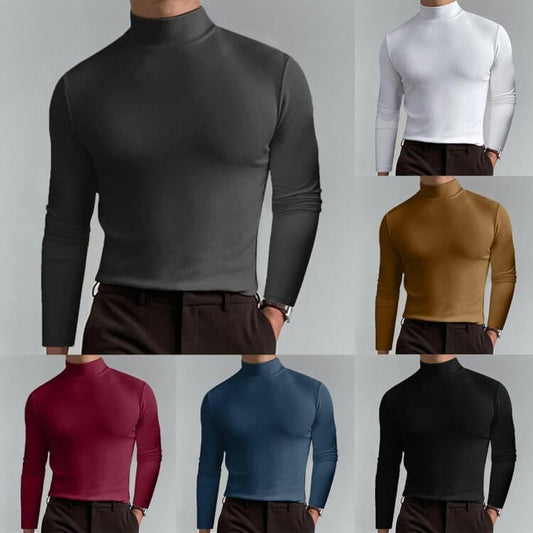 Men's T-shirt with a high collar, slim fit and long sleeves
