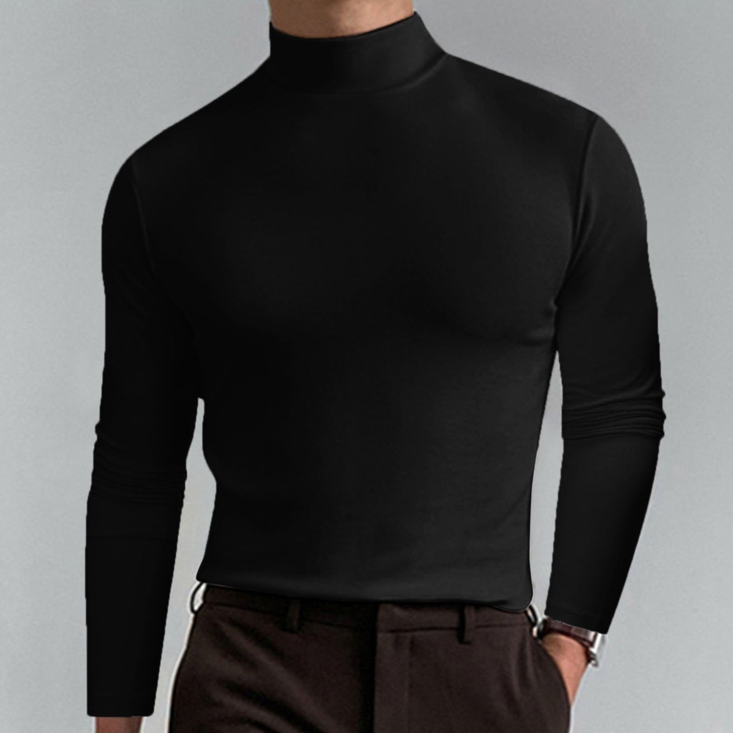 Men's T-shirt with a high collar, slim fit and long sleeves