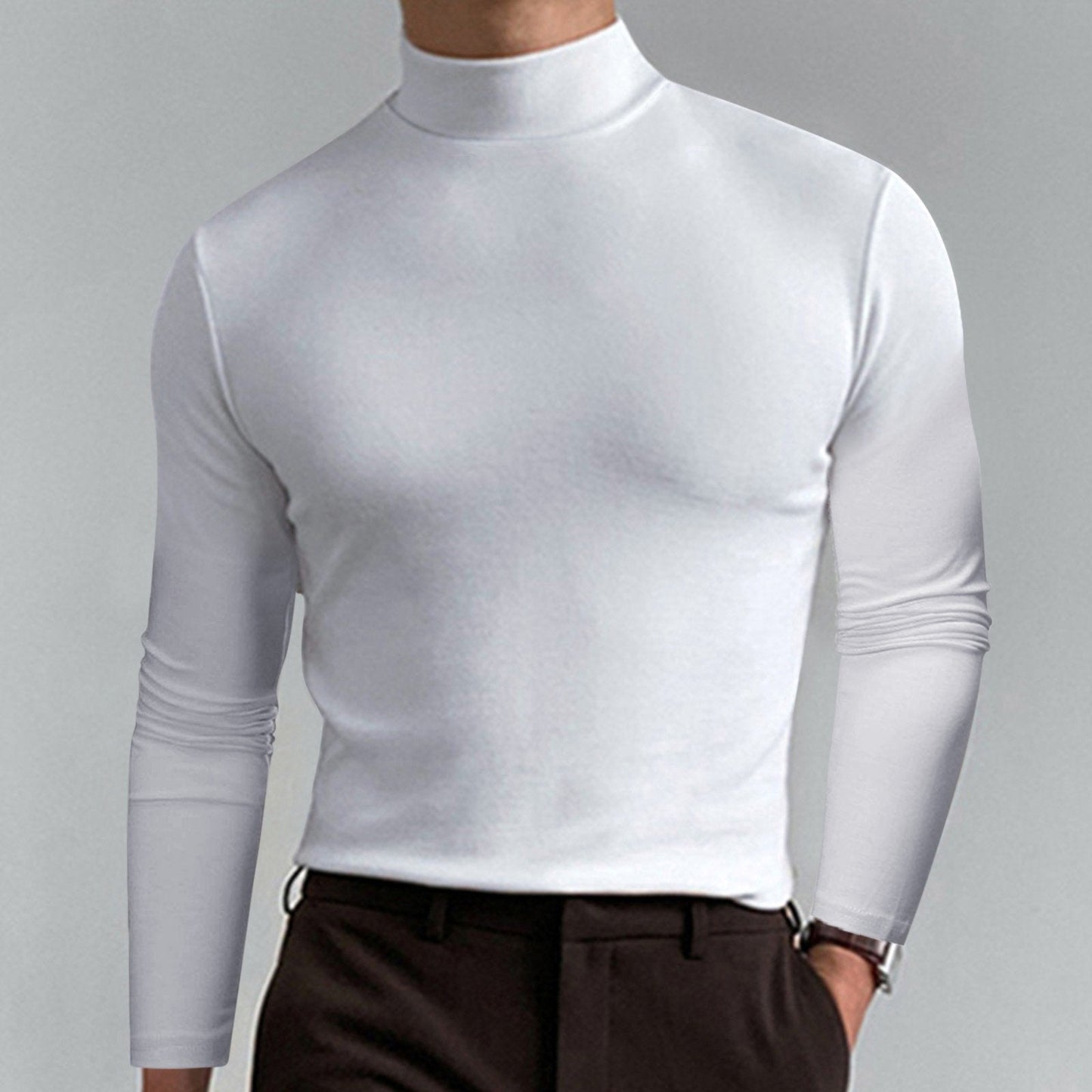 Men's T-shirt with a high collar, slim fit and long sleeves