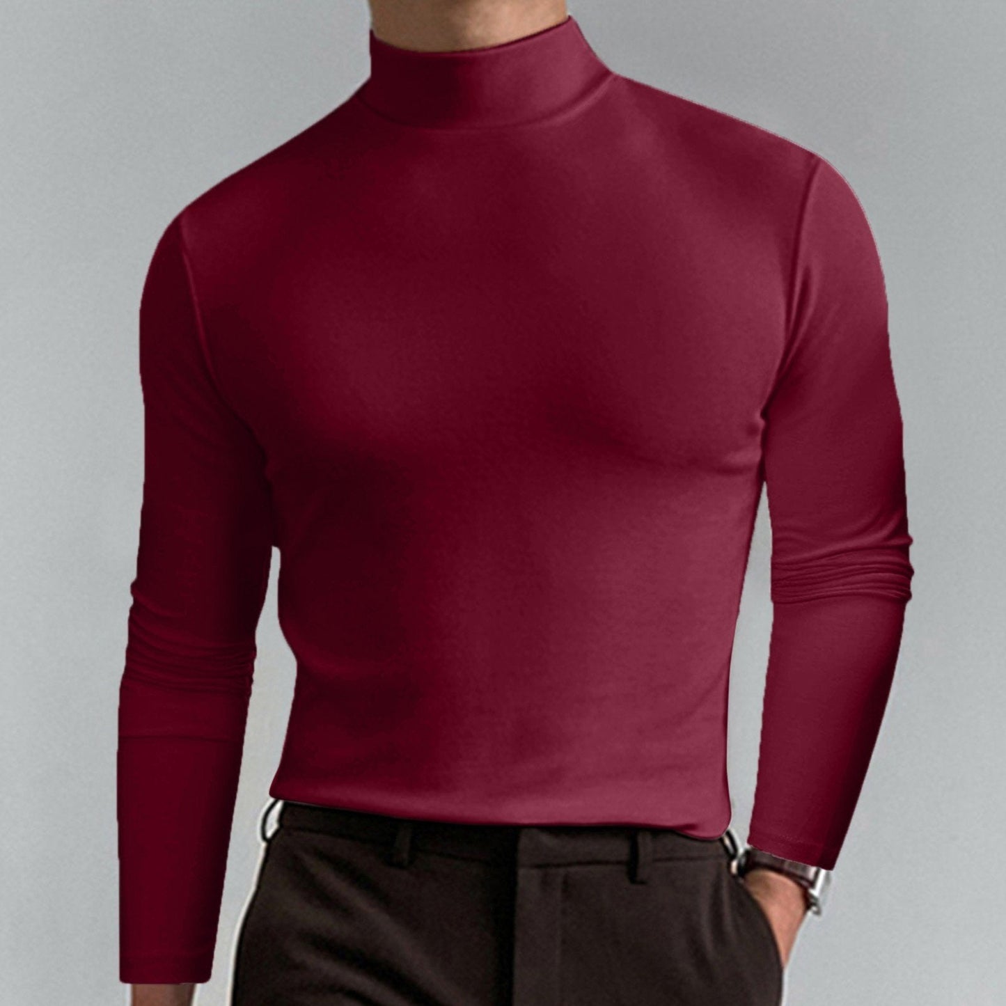 Men's T-shirt with a high collar, slim fit and long sleeves