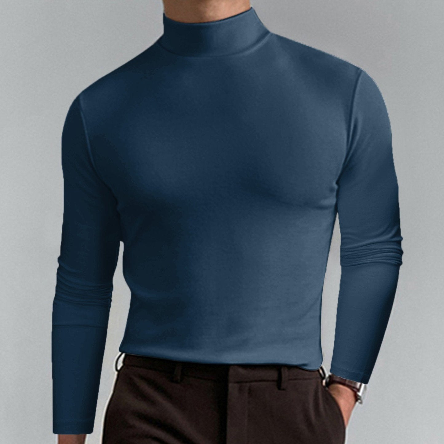 Men's T-shirt with a high collar, slim fit and long sleeves