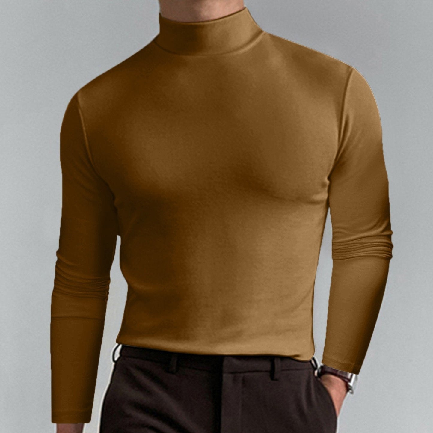 Men's T-shirt with a high collar, slim fit and long sleeves