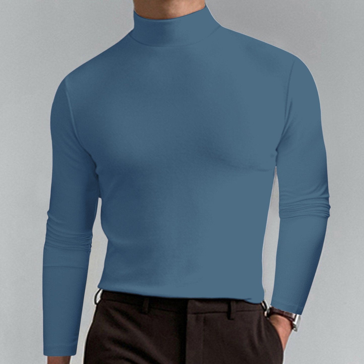 Men's T-shirt with a high collar, slim fit and long sleeves