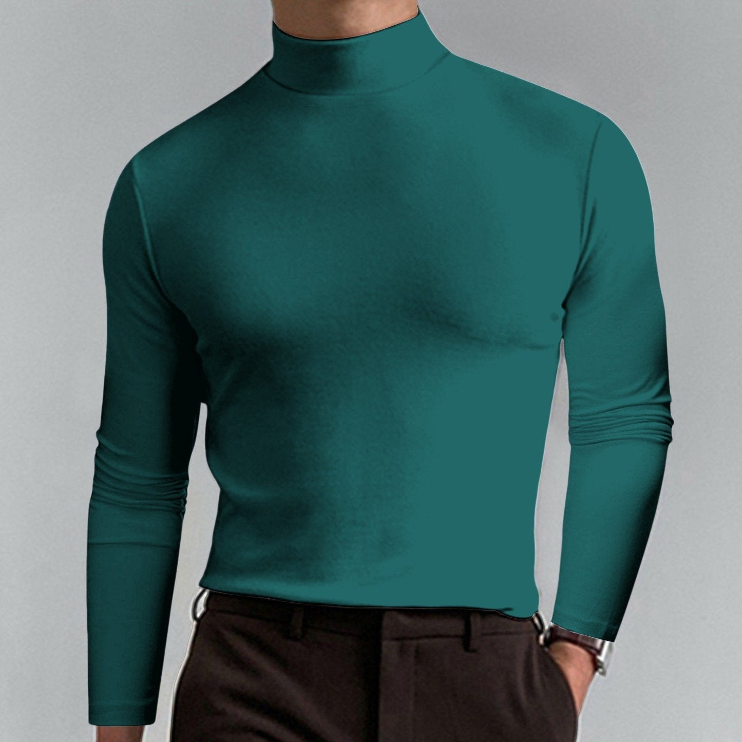 Men's T-shirt with a high collar, slim fit and long sleeves