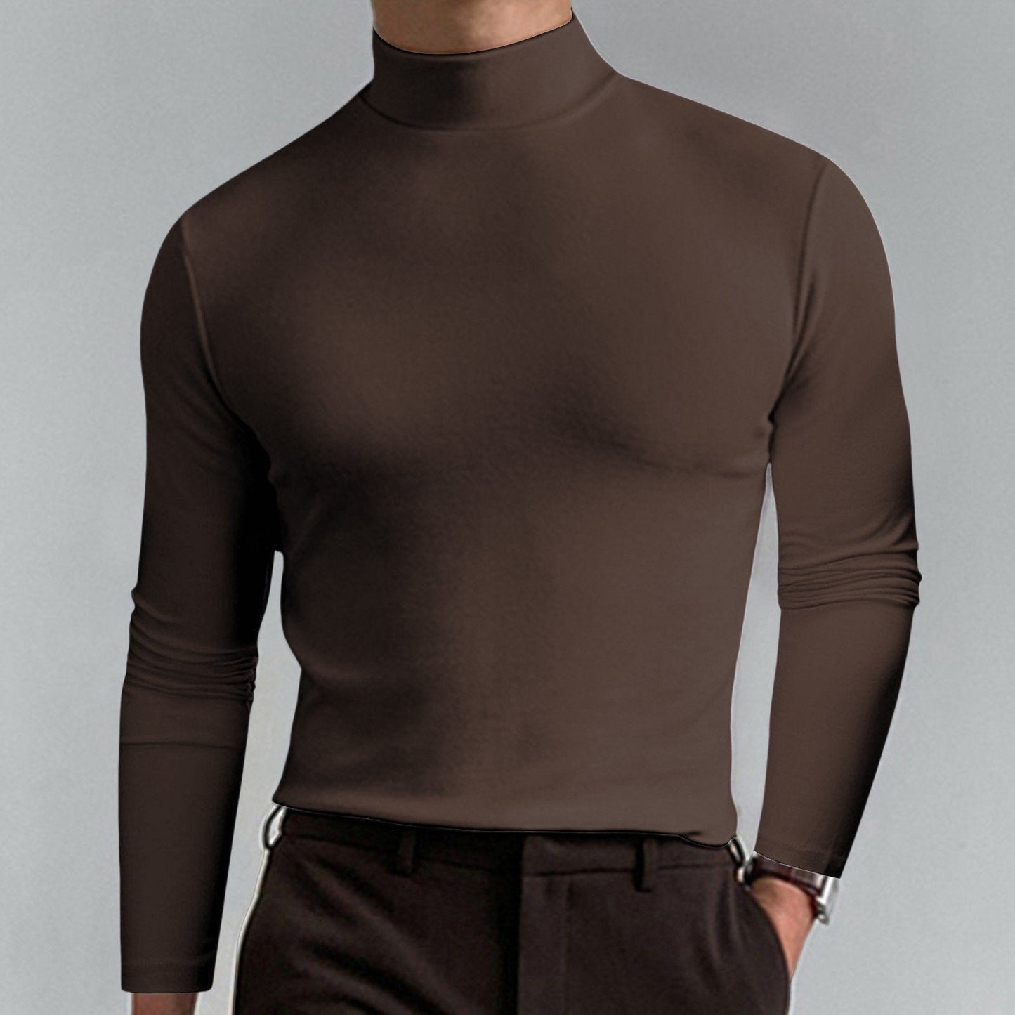 Men's T-shirt with a high collar, slim fit and long sleeves