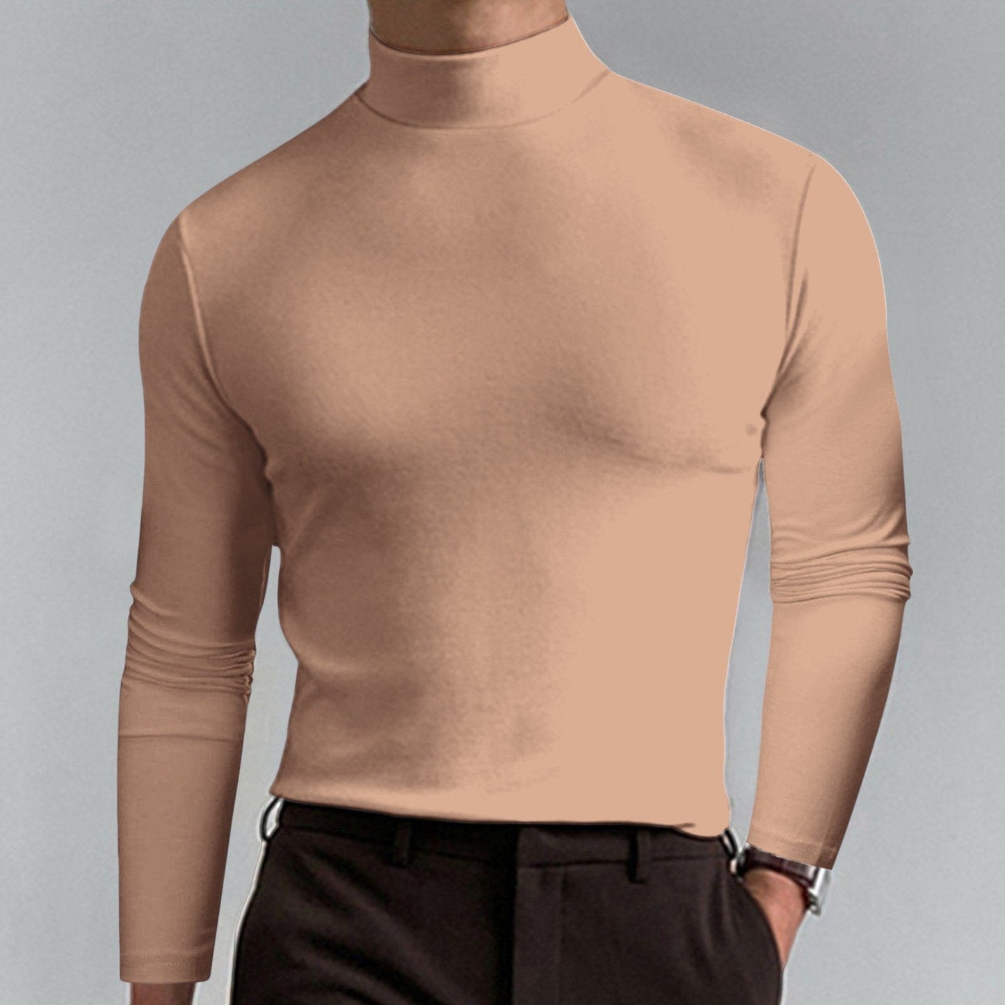 Men's T-shirt with a high collar, slim fit and long sleeves